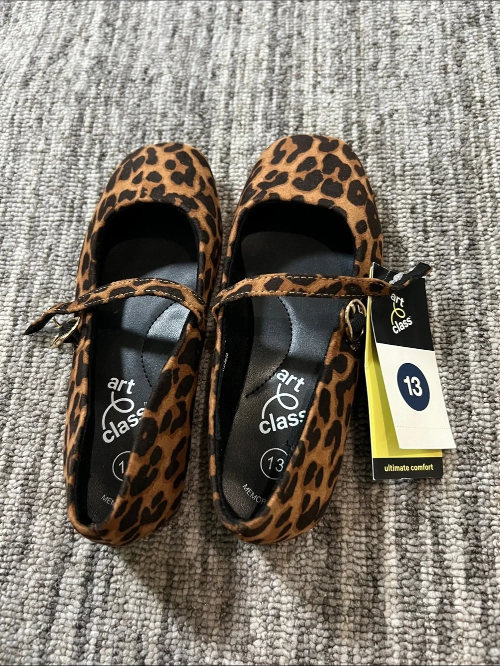 Art Class Girls Brown Bronwyn Mary Jane Flats Leopard Print Various Sizes